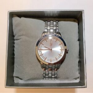 Chico’s Silvertone Metal Watch With Glitz New In Box
